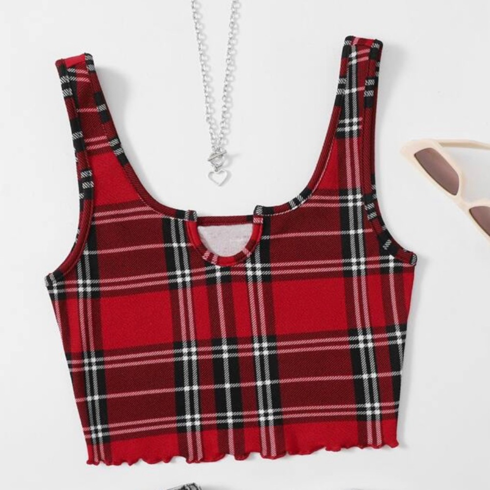 plaid notched crop top